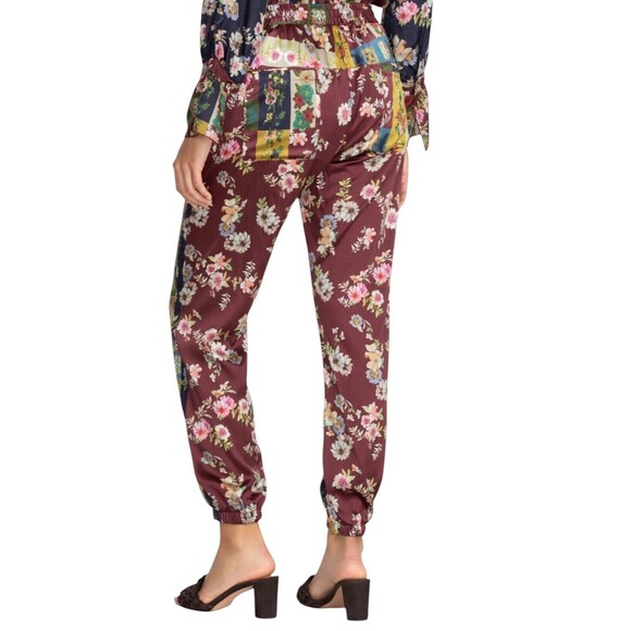 Johnny Was Silk LAURIE PRESLEY JOGGER Pants Sz XS Patchwork Floral Boho Designer - Picture 2 of 12